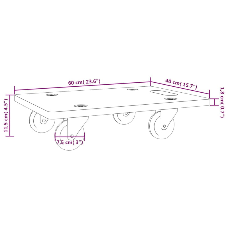 vidaXL Transport Trolleys 2 pcs Rectangular 60x40x11.5 cm 250 kg