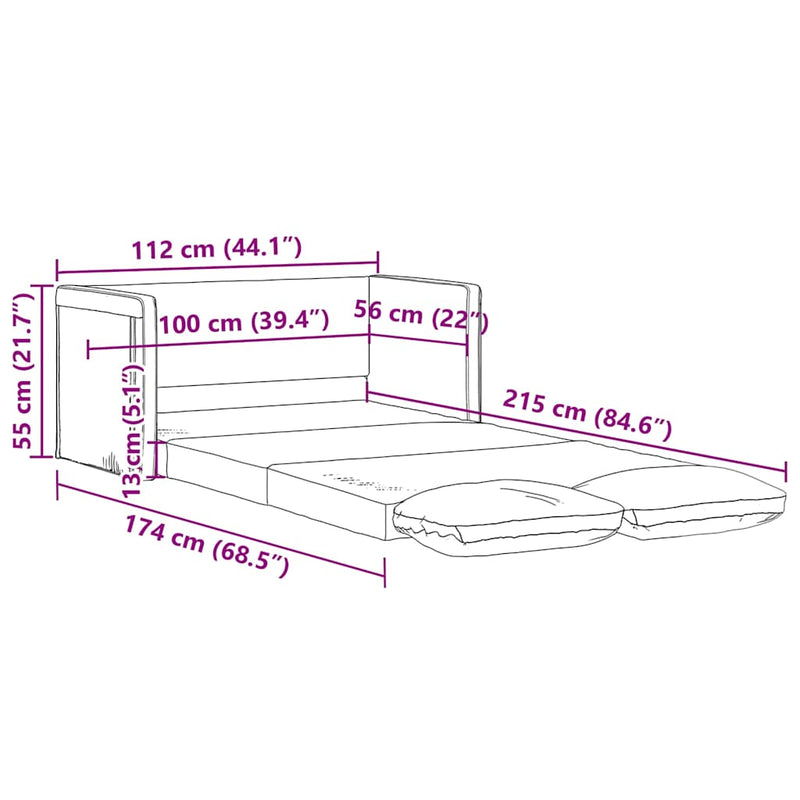 Floor Sofa Bed 2-in-1 Black 112x174x55 cm Fabric