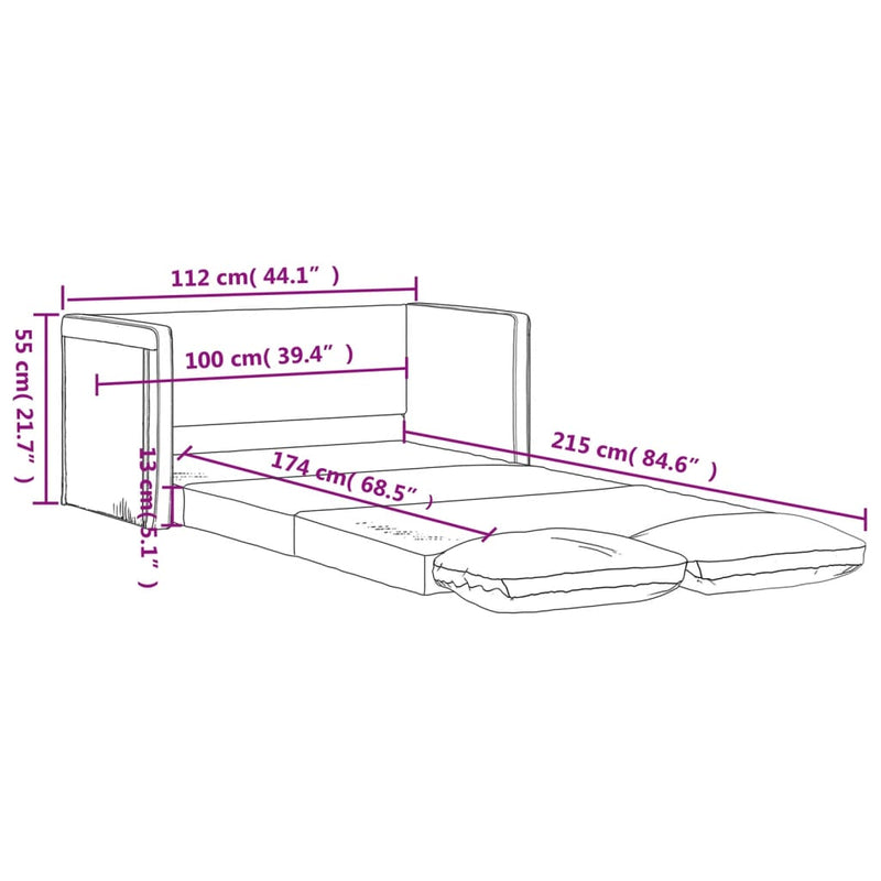 Floor Sofa Bed 2-in-1 Black 112x174x55 cm Faux Leather