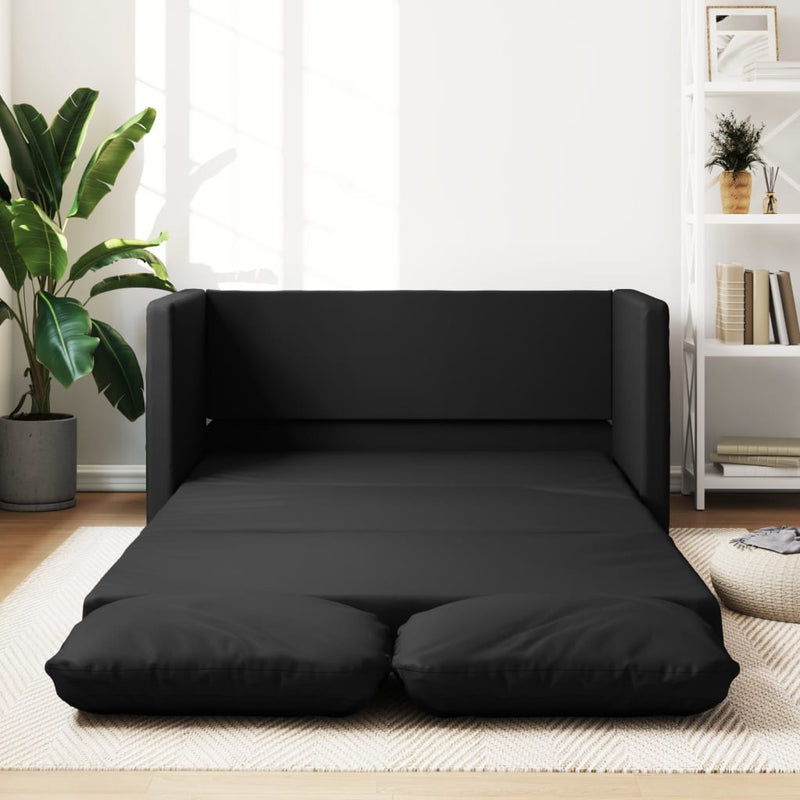 Floor Sofa Bed 2-in-1 Black 112x174x55 cm Faux Leather