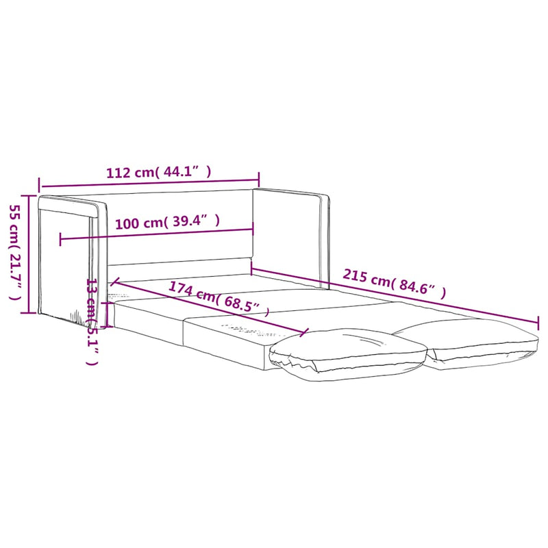 Floor Sofa Bed 2-in-1 Grey 112x174x55 cm Faux Leather