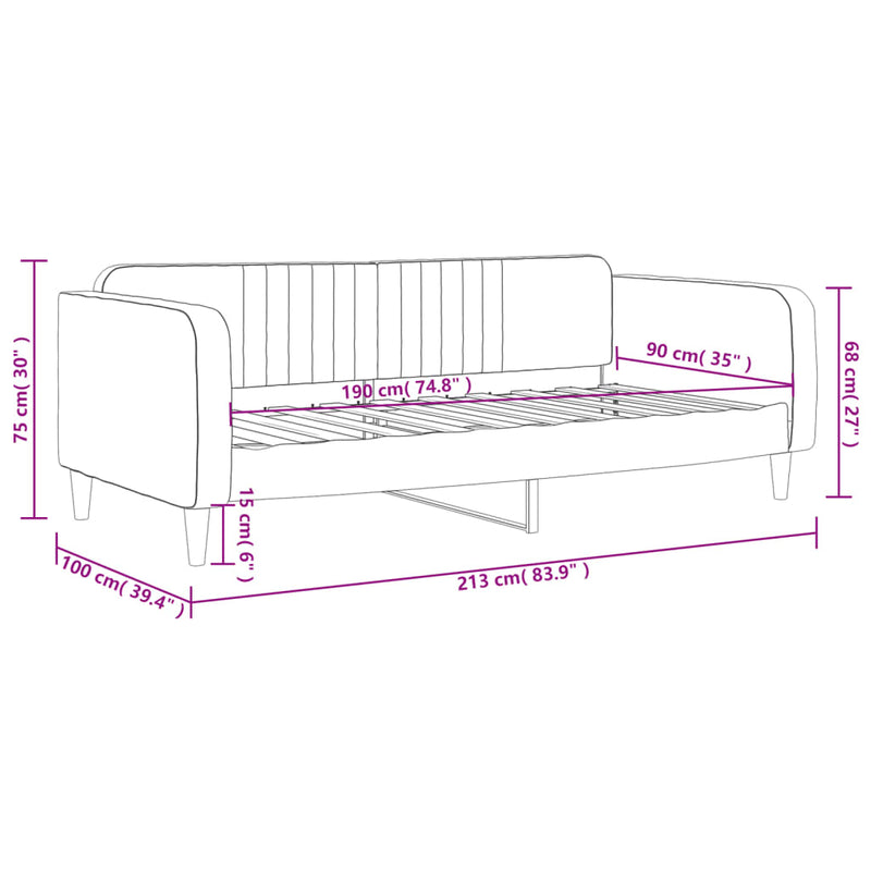 vidaXL Day Bed without Mattress Light Grey 90x190 cm Velvet