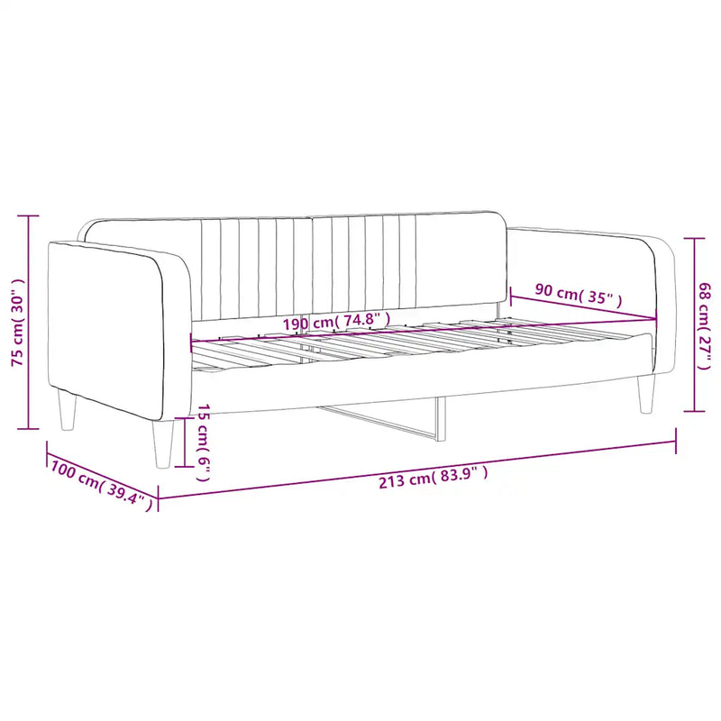 Day Bed without Mattress Dark Grey 90x190 cm Velvet