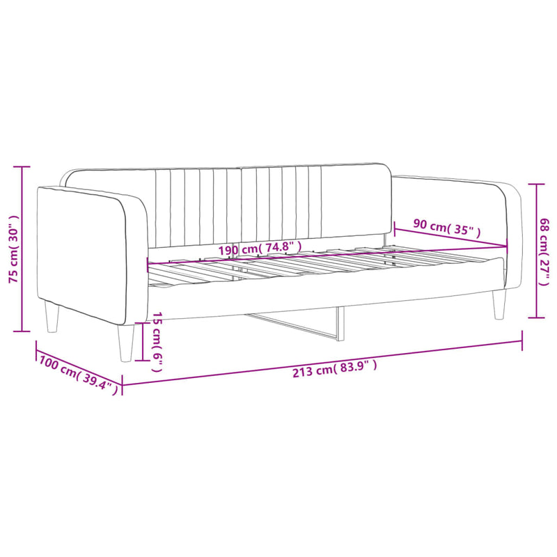 vidaXL Day Bed without Mattress Black 90x190 cm Velvet