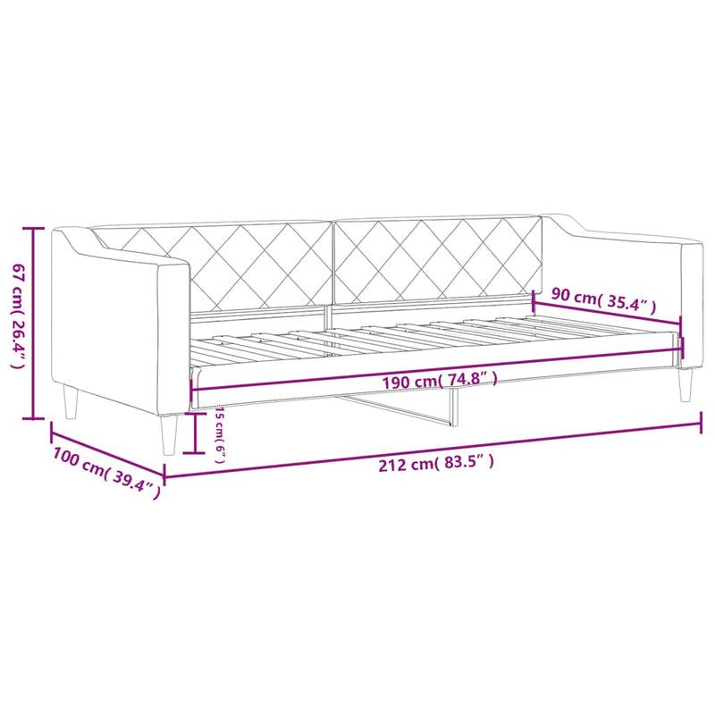 vidaXL Day Bed without Mattress Dark Grey 90x190 cm Fabric