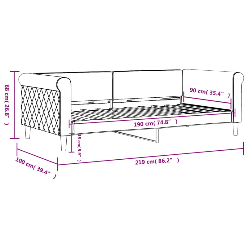 vidaXL Day Bed without Mattress Light Grey 90x190 cm Velvet