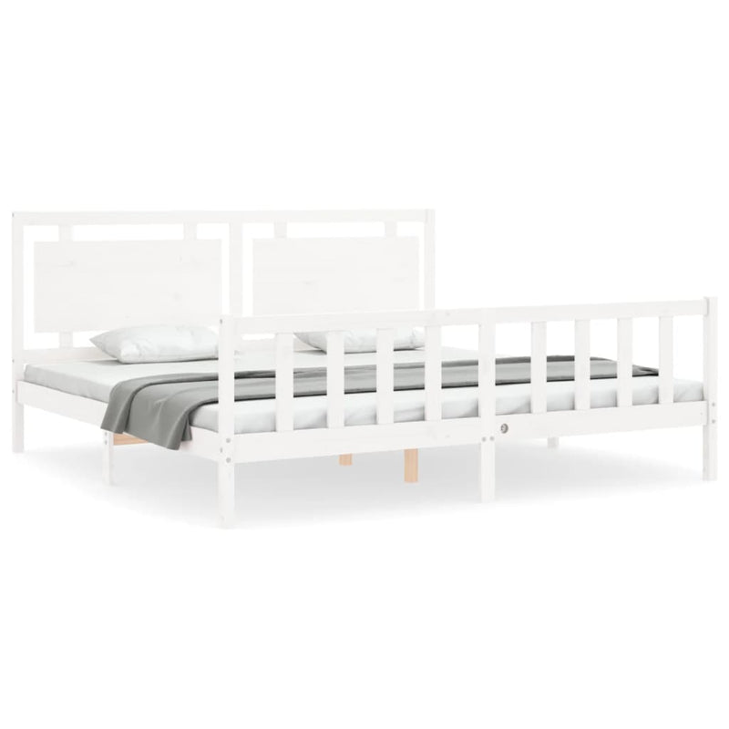 Bed Frame with Headboard White 183x203 cm King Solid Wood