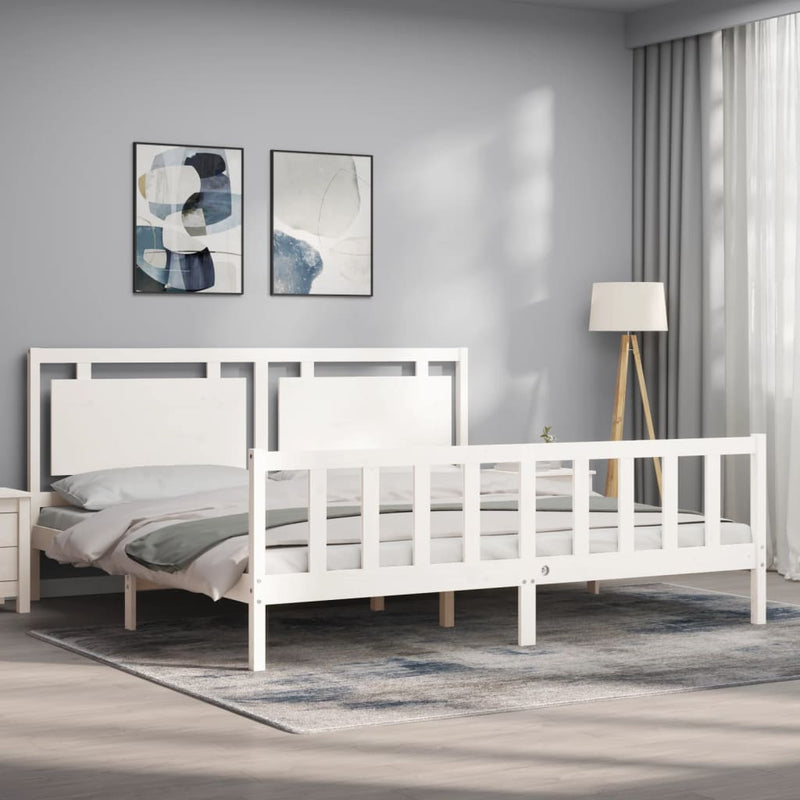 Bed Frame with Headboard White 183x203 cm King Solid Wood