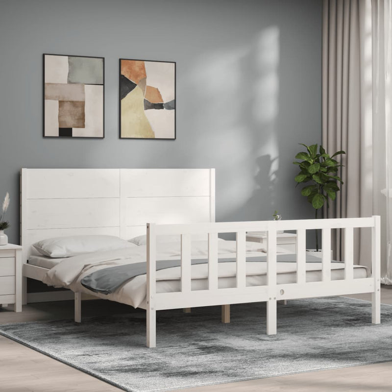 Bed Frame with Headboard White 153x203 cm Queen Solid Wood