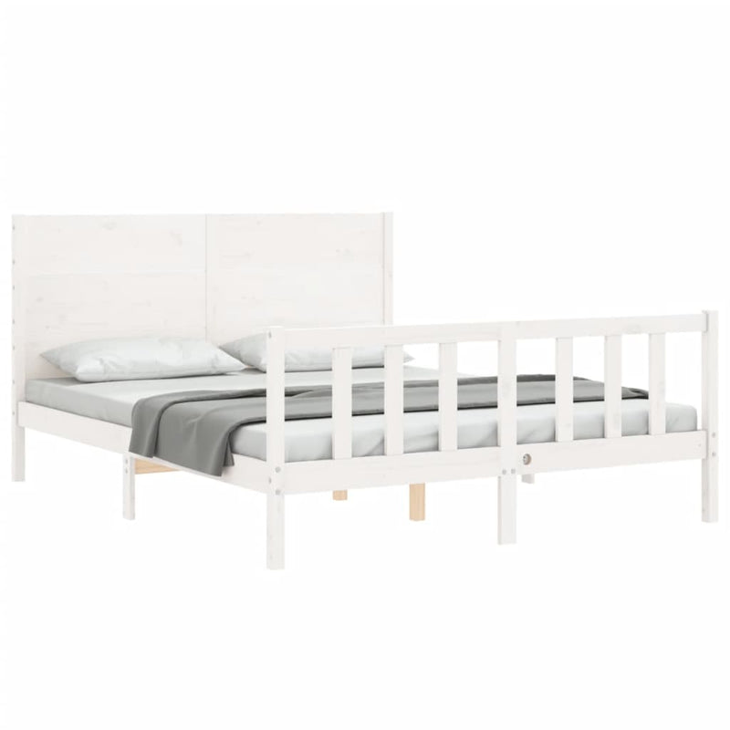 Bed Frame with Headboard White 153x203 cm Queen Solid Wood