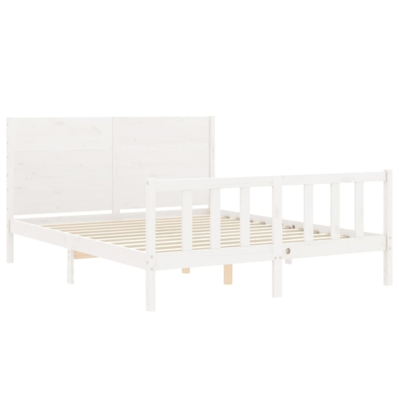 Bed Frame with Headboard White 153x203 cm Queen Solid Wood