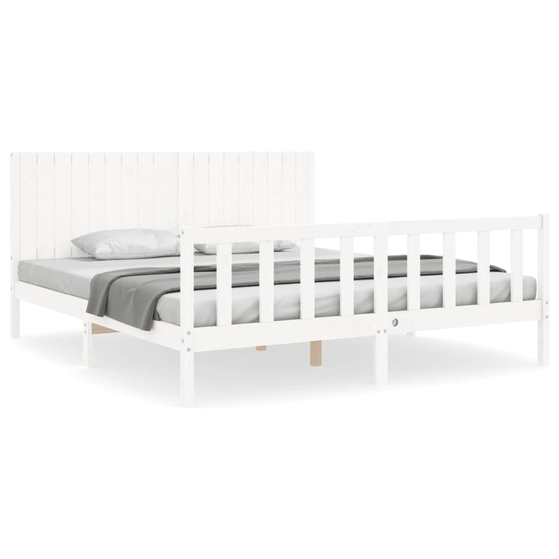 Bed Frame with Headboard White 183x203 cm King Solid Wood