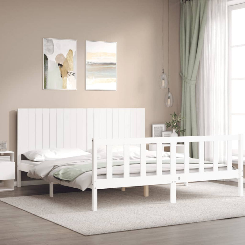 Bed Frame with Headboard White 183x203 cm King Solid Wood