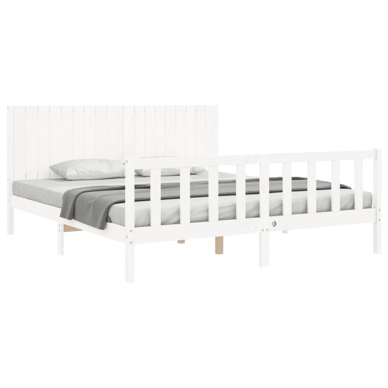 Bed Frame with Headboard White 183x203 cm King Solid Wood