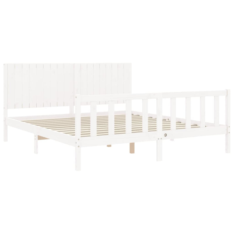 Bed Frame with Headboard White 183x203 cm King Solid Wood