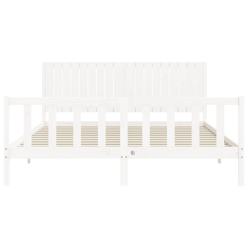 Bed Frame with Headboard White 183x203 cm King Solid Wood