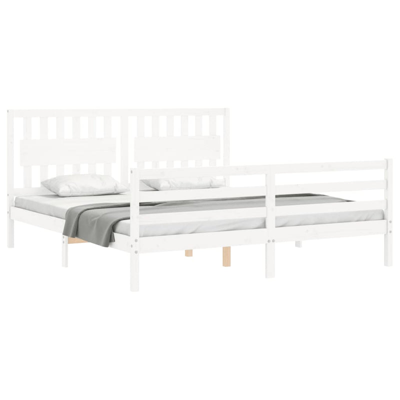 Bed Frame with Headboard White 183x203 cm King Solid Wood