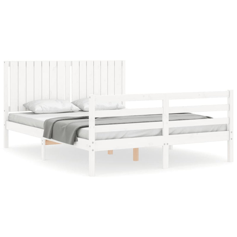 Bed Frame with Headboard White 153x203 cm Queen Solid Wood