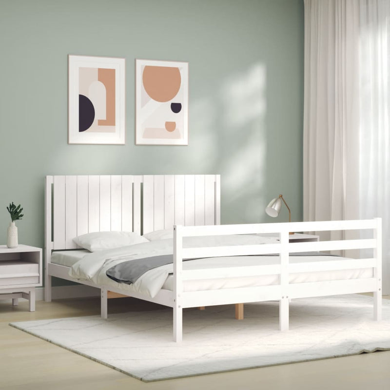 Bed Frame with Headboard White 153x203 cm Queen Solid Wood