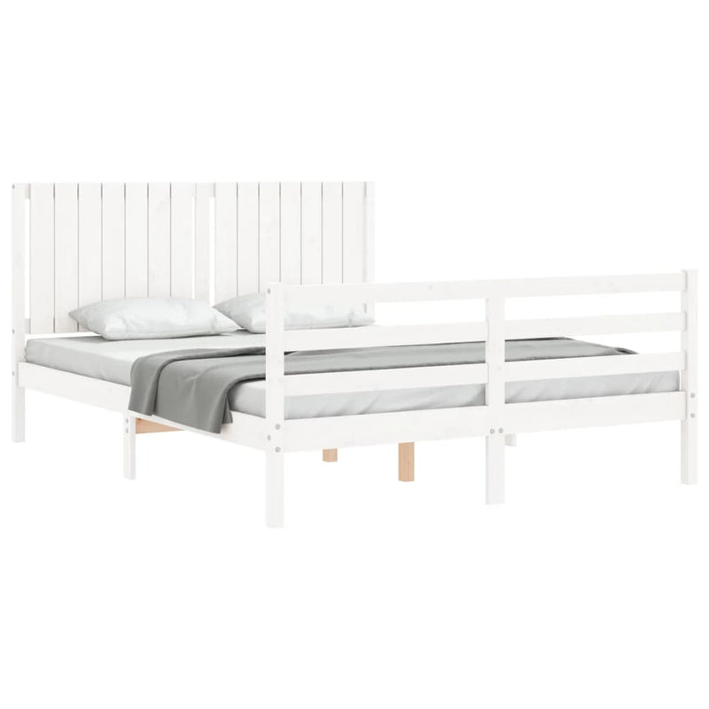 Bed Frame with Headboard White 153x203 cm Queen Solid Wood