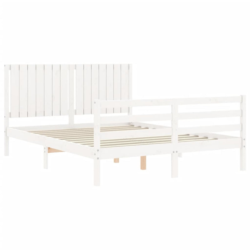 Bed Frame with Headboard White 153x203 cm Queen Solid Wood