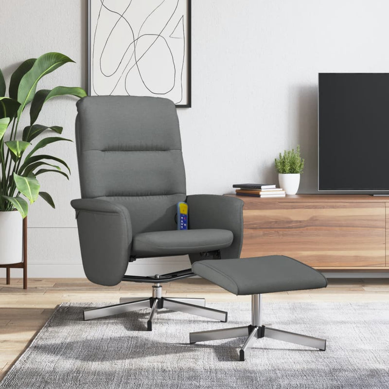 vidaXL Massage Recliner Chair with Footstool Dark Grey Fabric