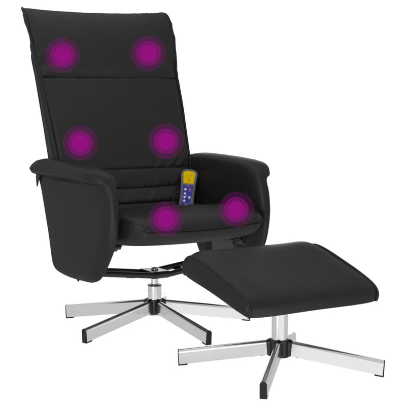 vidaXL Massage Recliner Chair with Footstool Black Faux Leather
