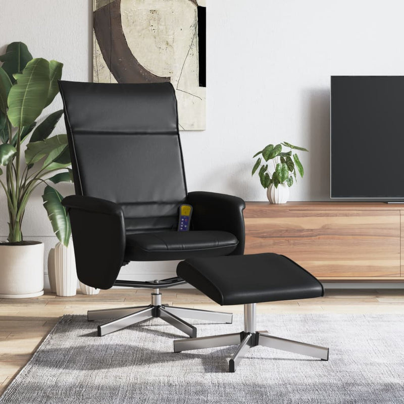 vidaXL Massage Recliner Chair with Footstool Black Faux Leather