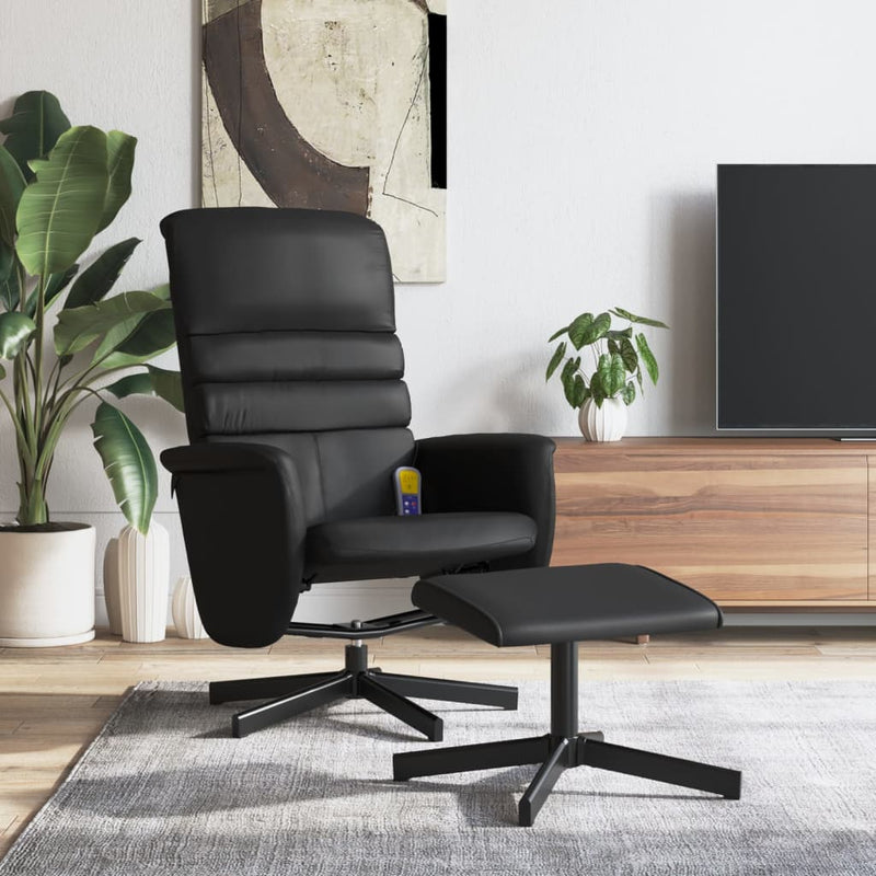 vidaXL Massage Recliner Chair with Footstool Black Faux Leather
