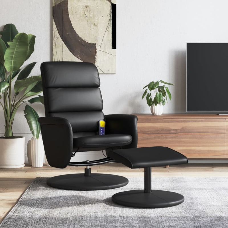 vidaXL Massage Recliner Chair with Footstool Black Faux Leather