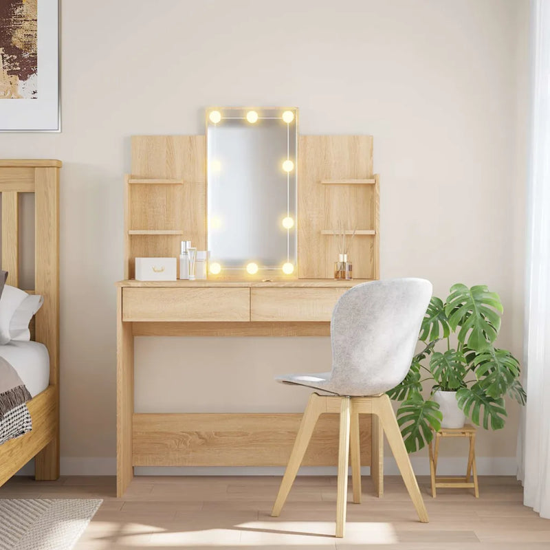 Dressing Table with LED Lights Sonoma Oak 96x40x142 cm