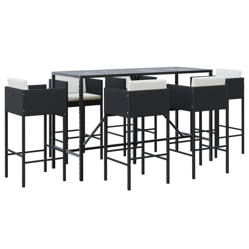 vidaXL 7 Piece Garden Bar Set with Cushions Black Poly Rattan