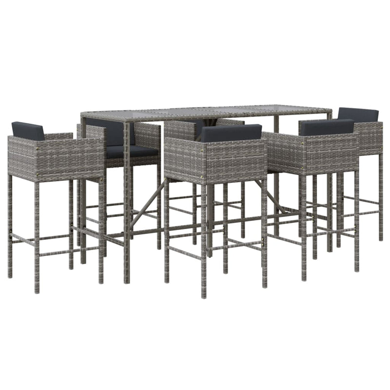 vidaXL 7 Piece Garden Bar Set with Cushions Grey Poly Rattan