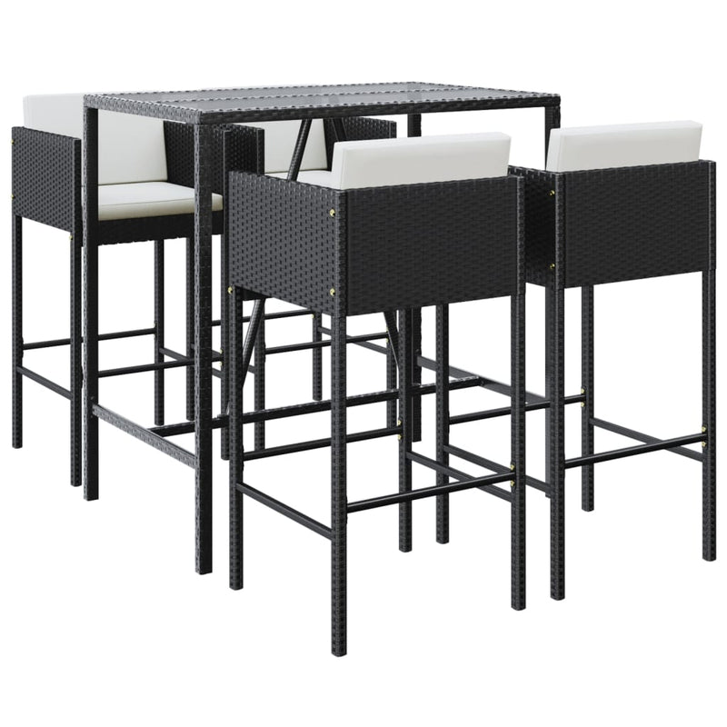vidaXL 5 Piece Garden Bar Set with Cushions Black Poly Rattan