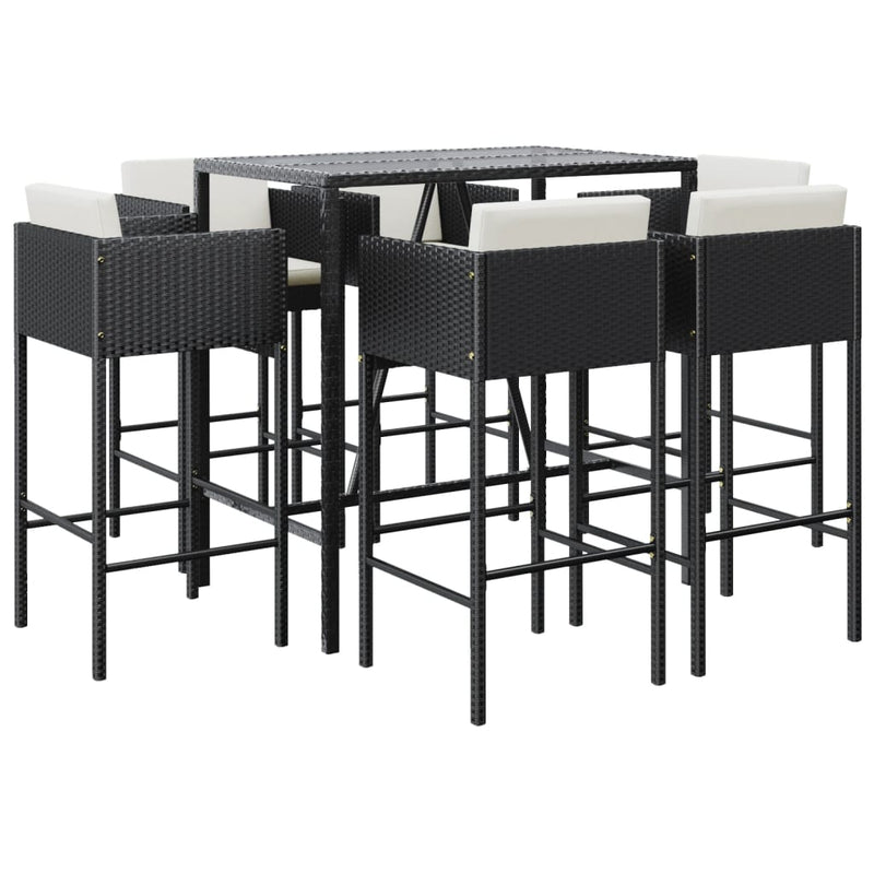 vidaXL 7 Piece Garden Bar Set with Cushions Black Poly Rattan