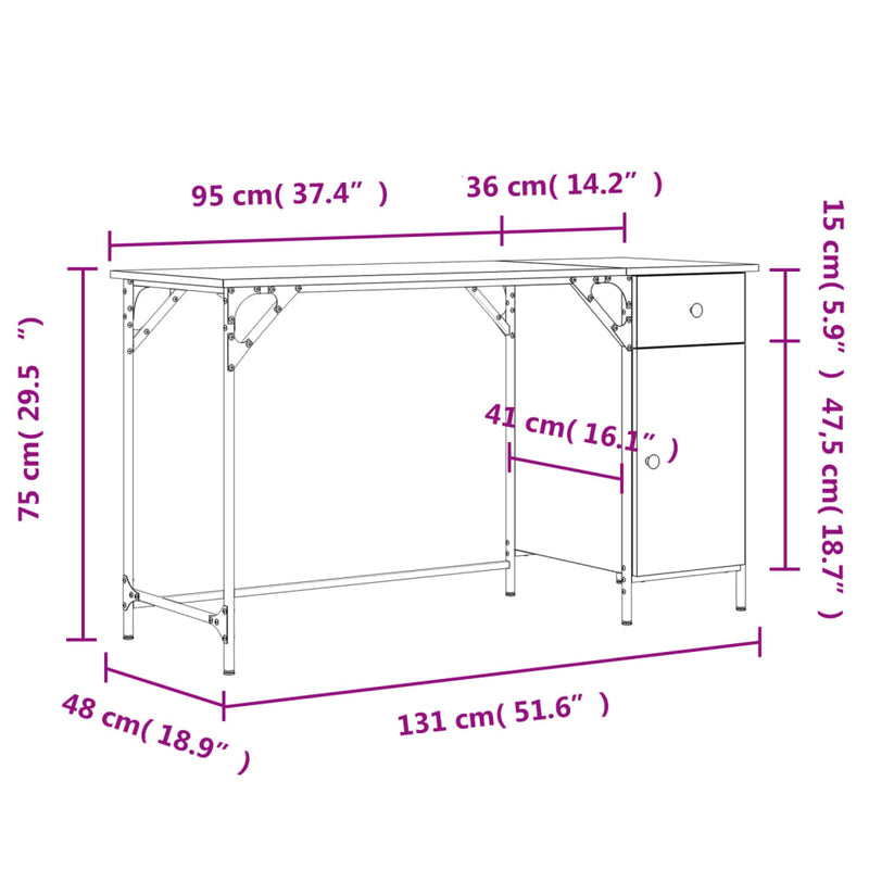 vidaXL Computer Desk Black 131x48x75 cm Engineered Wood