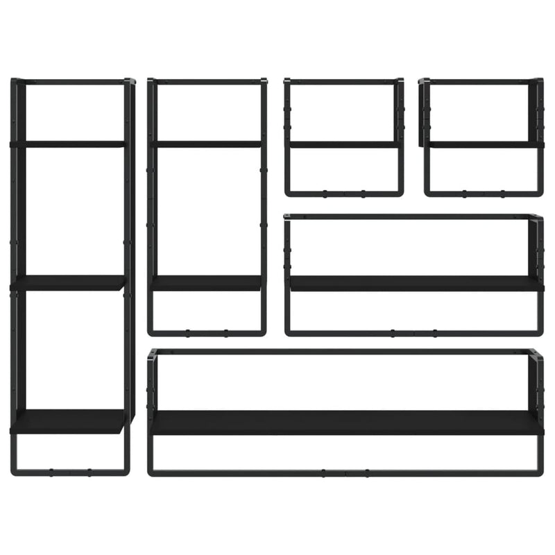 vidaXL 6 Piece Wall Shelf Set with Bars Black Engineered Wood