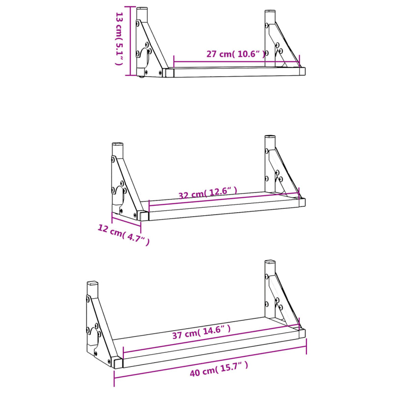 vidaXL 3 Piece Wall Shelf Set Black Engineered Wood