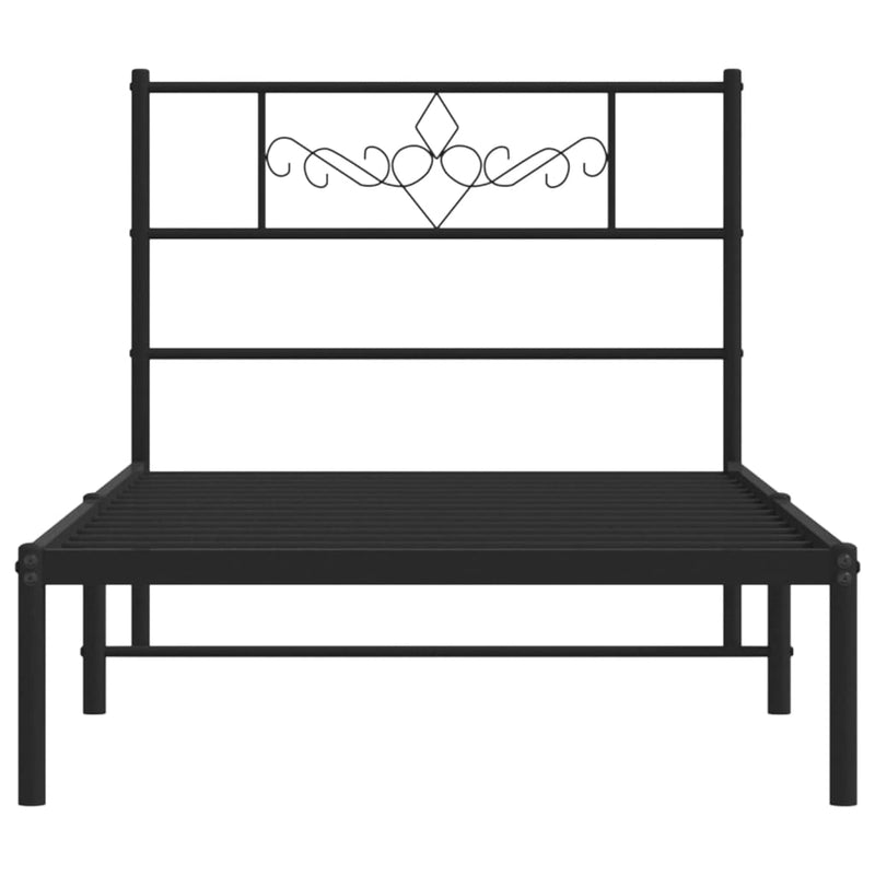 Metal Bed Frame with Headboard Black 107x203 cm