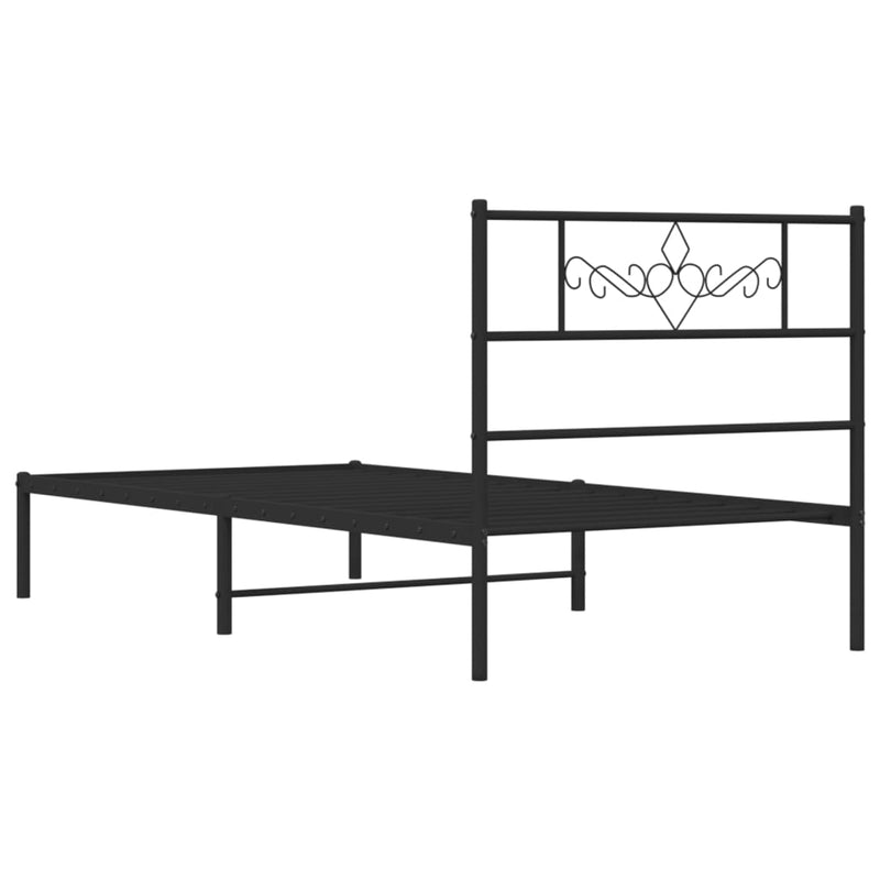 Metal Bed Frame with Headboard Black 107x203 cm