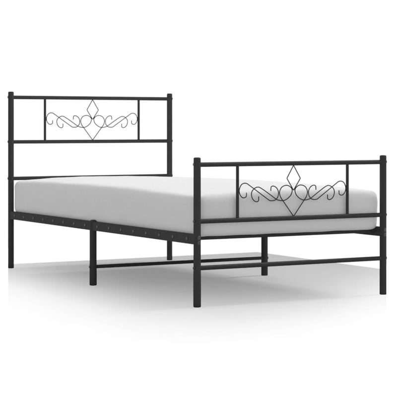 Metal Bed Frame with Headboard and Footboard Black 107x203 cm