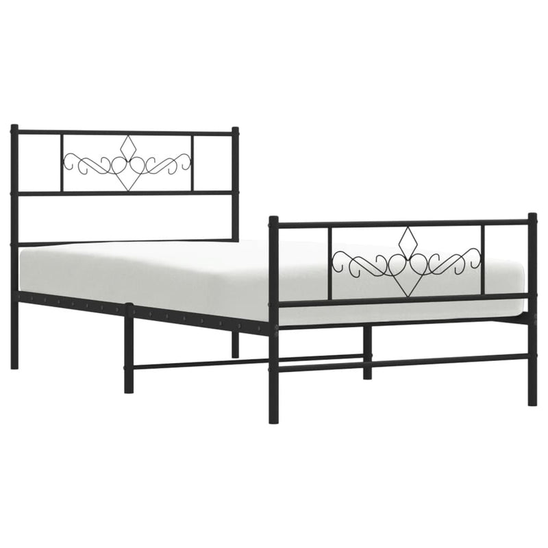 Metal Bed Frame with Headboard and Footboard Black 107x203 cm