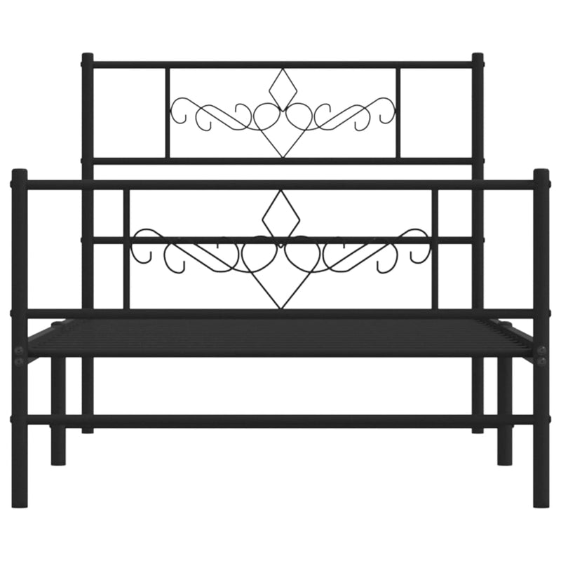 Metal Bed Frame with Headboard and Footboard Black 107x203 cm