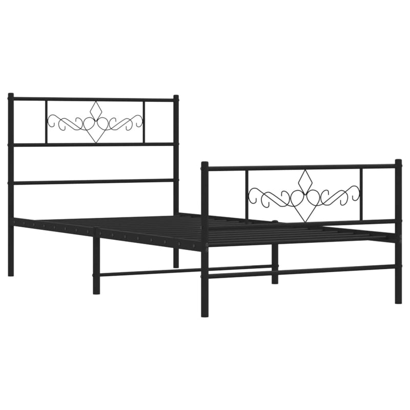 Metal Bed Frame with Headboard and Footboard Black 107x203 cm