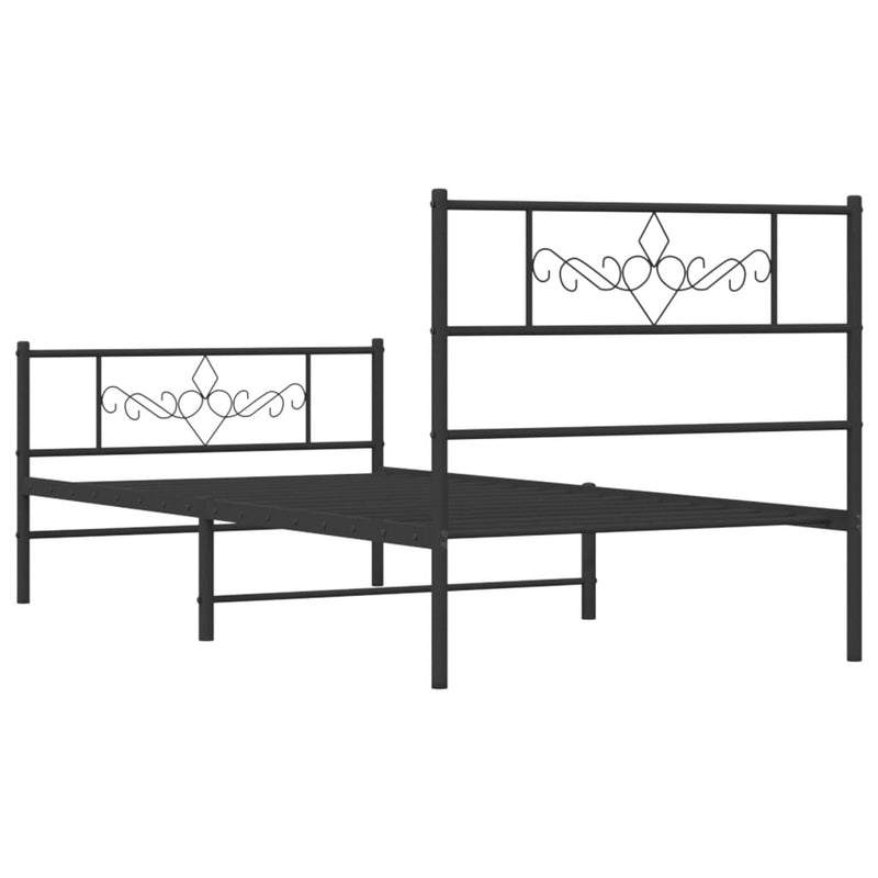 Metal Bed Frame with Headboard and Footboard Black 107x203 cm