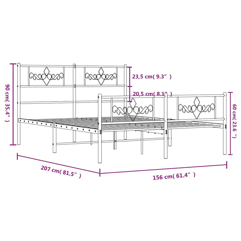 vidaXL Metal Bed Frame without Mattress with Footboard Black 150x200 cm