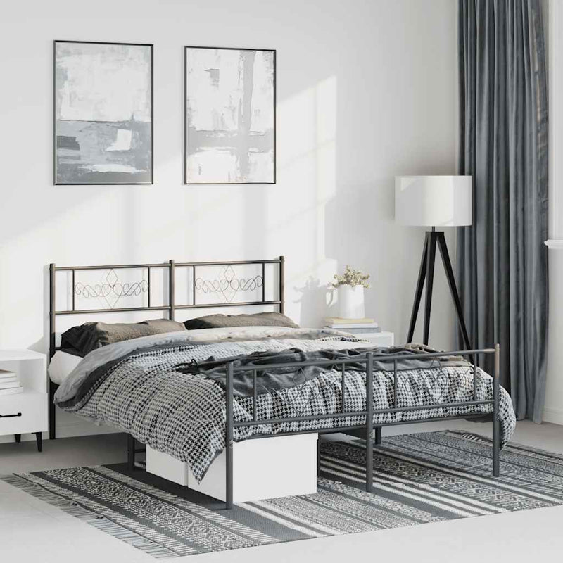 vidaXL Metal Bed Frame without Mattress with Footboard Black 150x200 cm