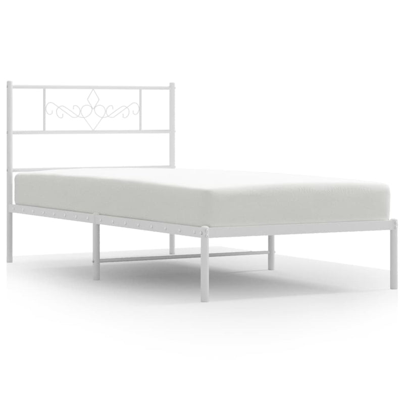 Metal Bed Frame with Headboard White 107x203 cm