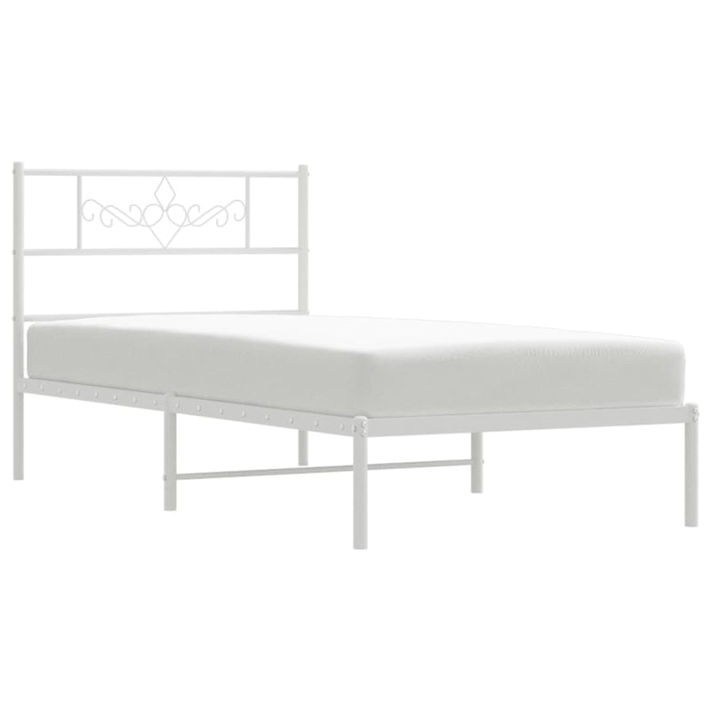 Metal Bed Frame with Headboard White 107x203 cm