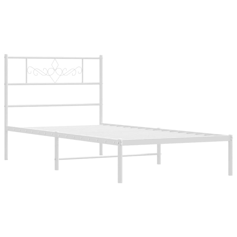 Metal Bed Frame with Headboard White 107x203 cm